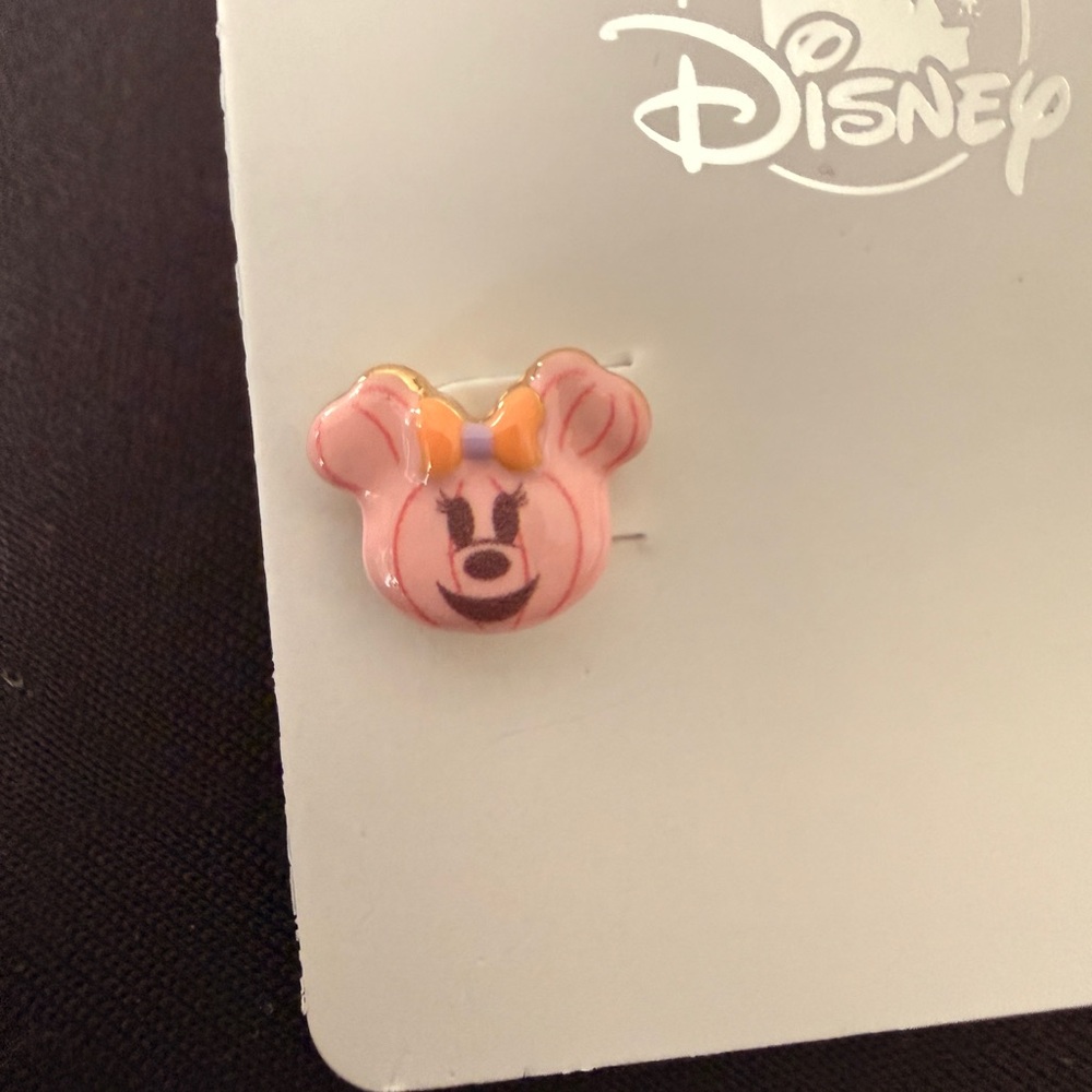 Disney Pink Halloween Minnie Mouse Pumpkin Earrings New - Picture 2 of 3